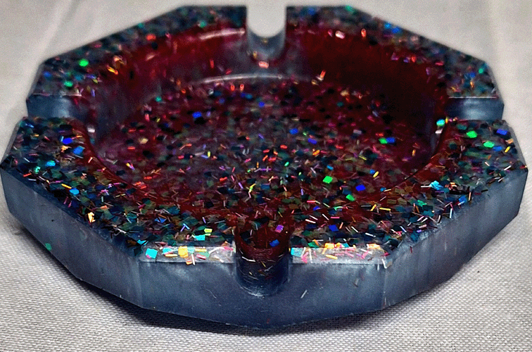 Hexagonal Blue Ash Tray with Sparkles